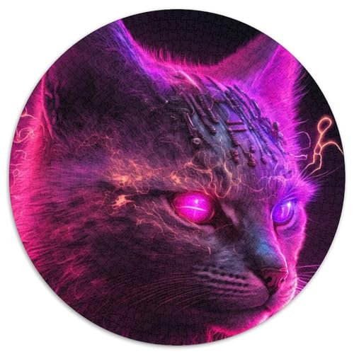 Punk-Mensch-Katze-Puzzles für Erwachsene, 1000 runde Puzzles für 1000 Teile, pädagogische Aktivität zur Verbesserung kognitiver Fähigkeiten (Größe 67,5 x 67,5 cm) von JIANGENNF