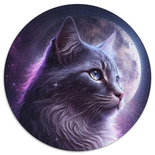 Purple Moon Cat Puzzle, 1000 Teile, Kartonpuzzle für Erwachsene, Geburtstagsgeschenkidee, anspruchsvolles Denkspiel (Größe 67,5 x 67,5 cm) von JIANGENNF