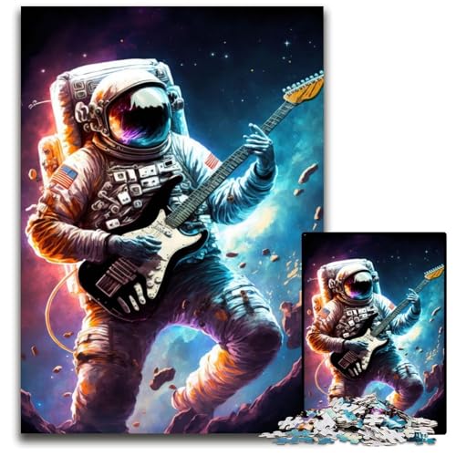 Puzzle 1000 Teile, Astronaut spielt Gitarre, Puzzle für Erwachsene zur Heimdekoration, ideales Weihnachts- und Neujahrsgeschenk für Teenager, 50x75cm/19,68x29,52 Zoll von JIANGENNF