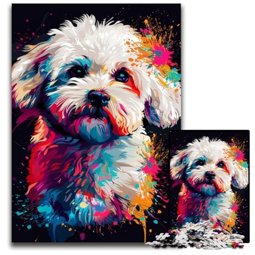 Puzzle 1000 Teile, Bichon Frise, Hundekunst, schwierige Puzzles für Erwachsene, DIY-Heimdekor-Geschenk, Denksportaufgabe für Erwachsene, 26x38cm/10,23x14,96 Zoll von JIANGENNF