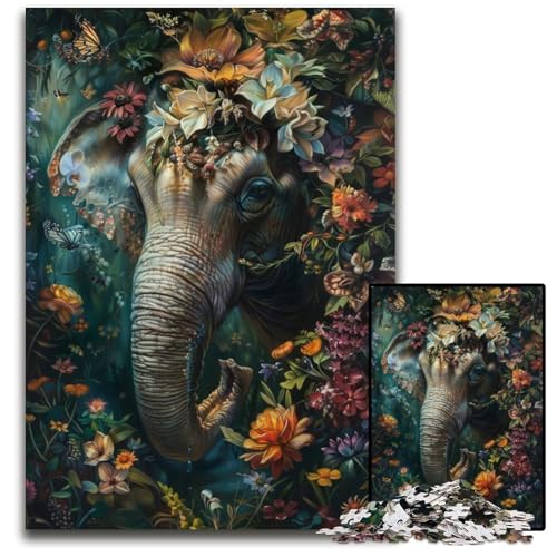Puzzle 1000 Teile, Blumenelefant, Holzpuzzle, Lernspiele, Stressabbau, Heimdekorationsspielzeug für Kinder ab 14 Jahren, 50x75cm Puzzle 1000 Teile, Blumenelefant, Holzpuzzle, Lernspiele, Stressabbau, Heimdekorationsspielzeug für Kinder ab 14 Jahren, 50x75cm von JIANGENNF
