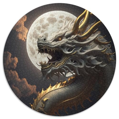 Puzzle 1000 Teile, Brave Dragon, 1000-teiliges rundes Puzzle, Spiel für Erwachsene, Geschenk, interaktives Familienspiel, Gehirn-Herausforderungsgeschenk (Größe 67,5 x 67,5 cm) von JIANGENNF