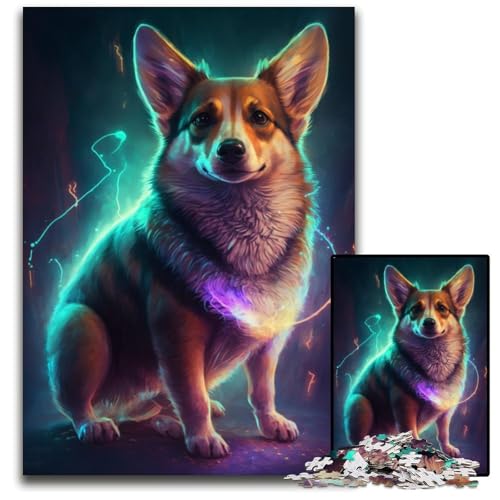Puzzle 1000 Teile, Bunte Corgi-Puzzles für Erwachsene, Denkspiel für Teenager, 50x75cm/19,68x29,52 Zoll von JIANGENNF