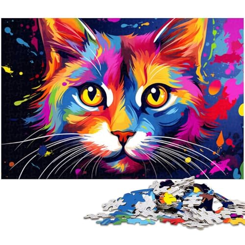 Puzzle 1000 Teile, Bunte Katze, Holzpuzzle, Heimaktivität für Feiertage, Geburtstage und Familienspieleabende, 50 x 75 cm / 19,68 x 29,52 Zoll Puzzle 1000 Teile, Bunte Katze, Holzpuzzle, Heimaktivität für Feiertage, Geburtstage und Familienspieleabende, 50 x 75 cm / 19,68 x 29,52 Zoll von JIANGENNF