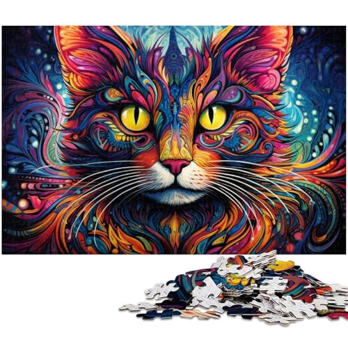Puzzle 1000 Teile, Bunte Katze, Holzpuzzle für Erwachsene, Teenager, Paare und Freunde zum Geburtstag, Weihnachten, 50 x 75 cm / 19,68 x 29,52 Zoll Puzzle 1000 Teile, Bunte Katze, Holzpuzzle für Erwachsene, Teenager, Paare und Freunde zum Geburtstag, Weihnachten, 50 x 75 cm / 19,68 x 29,52 Zoll von JIANGENNF