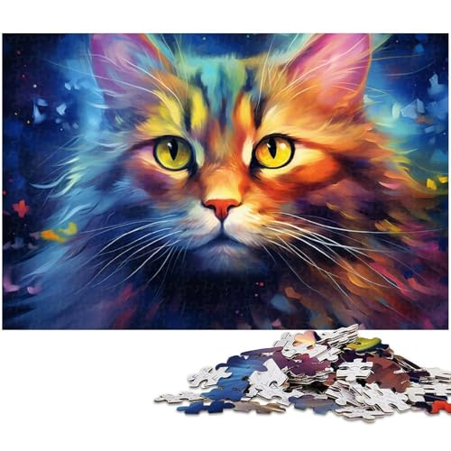 Puzzle 1000 Teile, Bunte Katze, schwierige Puzzles für Erwachsene, anspruchsvolles Denkspiel für Teenager, Spaß für den Familienspieleabend, 26 x 38 cm / 10,23 x 14,96 Zoll von JIANGENNF