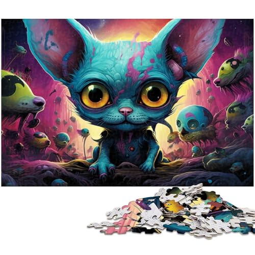 Puzzle 1000 Teile, Bunte Katze, unmögliches Puzzle für Erwachsene, Familienaktivität, Denksportaufgabe, Heimdekoration, 26 x 38 cm / 10,23 x 14,96 Zoll von JIANGENNF