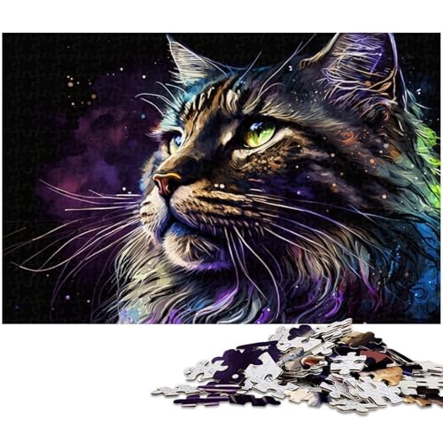 Puzzle 1000 Teile, Bunte Maine-Coon-Katze, Puzzle für Erwachsene, Eltern, Partner, Freunde – ab 14 Jahren, 50 x 75 cm / 19,68 x 29,52 Zoll von JIANGENNF