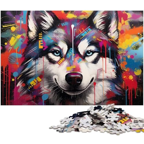 Puzzle 1000 Teile, Bunter Husky, Unmögliches Puzzle für Erwachsene, Familienaktivität, Denksportaufgabe, Heimdekoration, 26 x 38 cm / 10,23 x 14,96 Zoll Puzzle 1000 Teile, Bunter Husky, Unmögliches Puzzle für Erwachsene, Familienaktivität, Denksportaufgabe, Heimdekoration, 26 x 38 cm / 10,23 x 14,96 Zoll von JIANGENNF