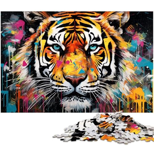 Puzzle 1000 Teile, Bunter Tiger, Schwierige Puzzles für Erwachsene, Herausforderndes Denkspiel für Teenager, Spaß für den Familienspieleabend, 26 x 38 cm / 10,23 x 14,96 Zoll von JIANGENNF