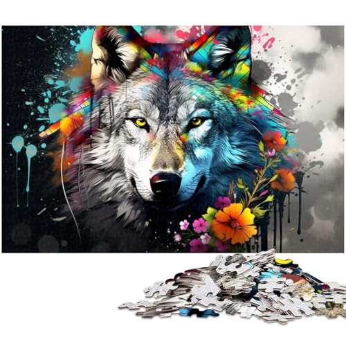 Puzzle 1000 Teile, Bunter Wolf, Holzpuzzle, Heimaktivität für Feiertage, Geburtstage und Familienspieleabende, 50 x 75 cm / 19,68 x 29,52 Zoll Puzzle 1000 Teile, Bunter Wolf, Holzpuzzle, Heimaktivität für Feiertage, Geburtstage und Familienspieleabende, 50 x 75 cm / 19,68 x 29,52 Zoll von JIANGENNF