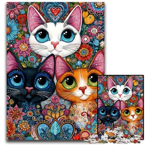 Puzzle 1000 Teile, DREI Katzen, Holzpuzzle, Dekomprimierendes intellektuelles Lernspielzeug, gutes Geschenk für Erwachsene und Jugendliche, 50x75cm Puzzle 1000 Teile, DREI Katzen, Holzpuzzle, Dekomprimierendes intellektuelles Lernspielzeug, gutes Geschenk für Erwachsene und Jugendliche, 50x75cm von JIANGENNF