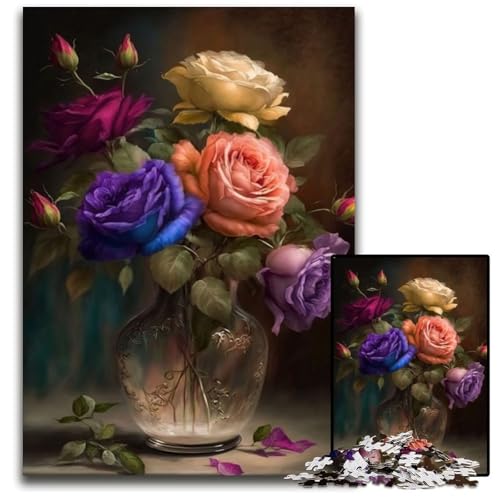 Puzzle 1000 Teile, Fesselnde Blumen, Papppuzzle, Herausforderndes Denkspiel für Teenager, Familienspaß, interaktives Spiel, 26x38cm/10,23x14,96 Zoll von JIANGENNF