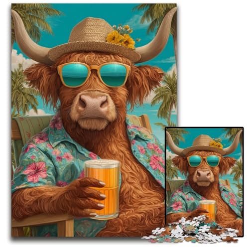 Puzzle 1000 Teile, Highland Cow im Urlaub, Holzpuzzle, Lernspiele, Stressabbau, Heimdekorationsspielzeug für 14-Jährige, 50x75cm Puzzle 1000 Teile, Highland Cow im Urlaub, Holzpuzzle, Lernspiele, Stressabbau, Heimdekorationsspielzeug für 14-Jährige, 50x75cm von JIANGENNF