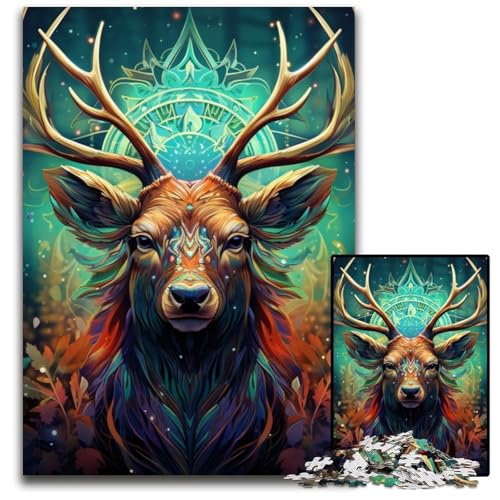 Puzzle 1000 Teile, Hirsch, psychedelische Kunst, zum Entspannen und Herausfordern, farbenfrohe Heimdekoration, Freunde, 26x38cm/10,23x14,96 Zoll Puzzle 1000 Teile, Hirsch, psychedelische Kunst, zum Entspannen und Herausfordern, farbenfrohe Heimdekoration, Freunde, 26x38cm/10,23x14,96 Zoll von JIANGENNF