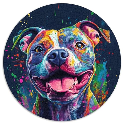 Puzzle 1000 Teile, Hund, 1000-teiliges rundes Puzzle, Spiel für Erwachsene, Geschenk, interaktives Familienspiel, Gehirn-Herausforderungsgeschenk (Größe 67,5 x 67,5 cm) von JIANGENNF