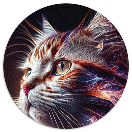 Puzzle 1000 Teile, Katze, 1000-teiliges rundes Puzzle, Spiel für Erwachsene, Geschenk, interaktives Familienspiel, Gehirn-Herausforderungsgeschenk (Größe 67,5 x 67,5 cm) von JIANGENNF
