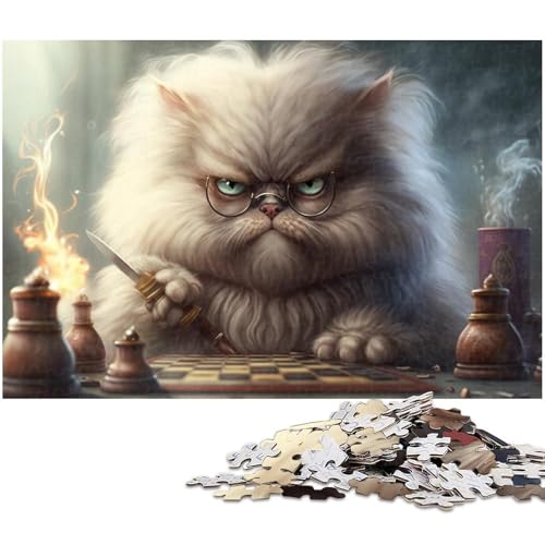 Puzzle 1000 Teile, Katze spielt Schach, schwierige Puzzles für Erwachsene, pädagogische Aktivität zur Verbesserung kognitiver Fähigkeiten, 50 x 75 cm / 19,68 x 29,52 Zoll Puzzle 1000 Teile, Katze spielt Schach, schwierige Puzzles für Erwachsene, pädagogische Aktivität zur Verbesserung kognitiver Fähigkeiten, 50 x 75 cm / 19,68 x 29,52 Zoll von JIANGENNF