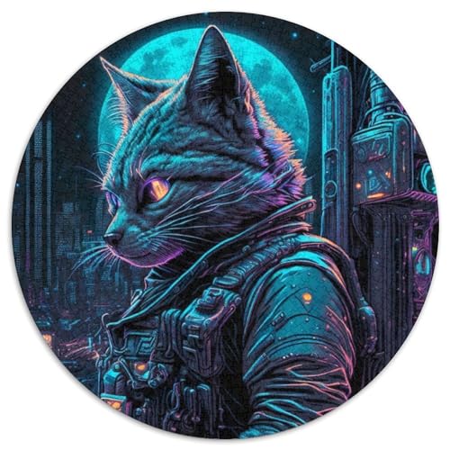 Puzzle 1000 Teile, Katze und Mensch, rundes 1000-teiliges Puzzle, Spiel für Erwachsene, Geschenk, interaktives Familienspiel, Gehirn-Herausforderungsgeschenk (Größe 67,5 x 67,5 cm) von JIANGENNF