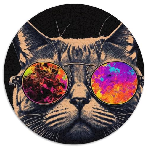 Puzzle 1000 Teile, Katzen-Neon-Puzzle aus Karton für Erwachsene, Denkspiel für Teenager, (Größe 67,5 x 67,5 cm) von JIANGENNF