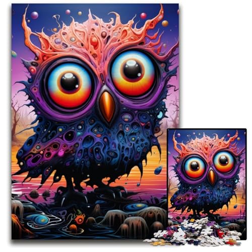 Puzzle 1000 Teile, Kunst, Tier, Eule, Holzpuzzle, anspruchsvolles Denkspiel für Teenager, Spaß für den Familienspielabend, 50x75cm/19,68x29,52 Zoll von JIANGENNF