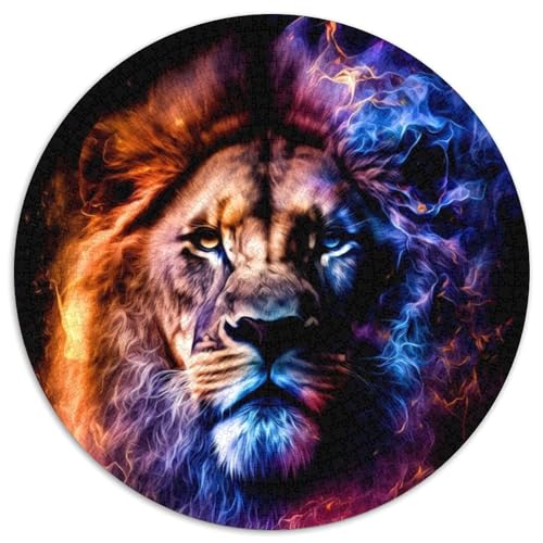 Puzzle 1000 Teile, Löwe, 1000-teiliges rundes Puzzle, Spiel für Erwachsene, Geschenk, interaktives Familienspiel, Gehirn-Herausforderungsgeschenk (Größe 67,5 x 67,5 cm) von JIANGENNF