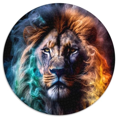 Puzzle 1000 Teile, Löwe, 1000-teiliges rundes Puzzle, Spiel für Erwachsene, Geschenk, interaktives Familienspiel, Gehirn-Herausforderungsgeschenk (Größe 67,5 x 67,5 cm) von JIANGENNF