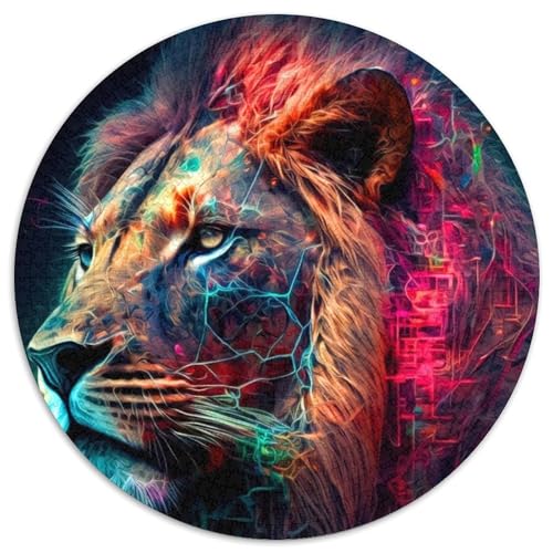 Puzzle 1000 Teile, Löwe, 1000-teiliges rundes Puzzle, Spiel für Erwachsene, Geschenk, interaktives Familienspiel, Gehirn-Herausforderungsgeschenk (Größe 67,5 x 67,5 cm) von JIANGENNF