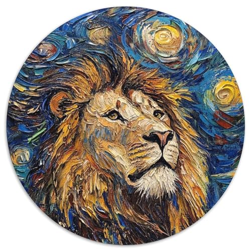 Puzzle 1000 Teile, Löwe-Nachthimmel, 1000 Teile, rundes Puzzle, Geschenke für Feiertage, Geburtstage und Familienspieleabende (Größe 67,5 x 67,5 cm) von JIANGENNF