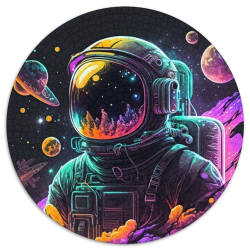 Puzzle 1000 Teile, Neon-Astronaut, 1000-teiliges rundes Puzzle, Spiel für Erwachsene, Geschenk, interaktives Familienspiel, Gehirn-Herausforderungsgeschenk (Größe 67,5 x 67,5 cm) von JIANGENNF