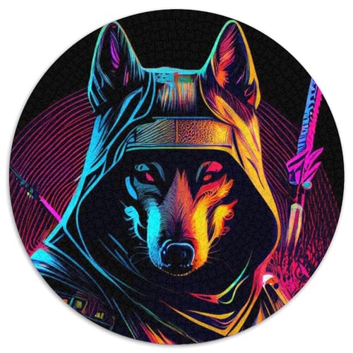 Puzzle 1000 Teile, Neon War Dogs, 1000-teiliges rundes Puzzle, Spiel für Erwachsene, Geschenk, interaktives Familienspiel, Gehirn-Herausforderungsgeschenk (Größe 67,5 x 67,5 cm) von JIANGENNF
