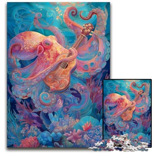 Puzzle 1000 Teile, Oktopus spielt Gitarre, Kartonpuzzle, Lernspiele, Stressabbau, Heimdekorationsspielzeug für 14-Jährige, 26x38cm von JIANGENNF