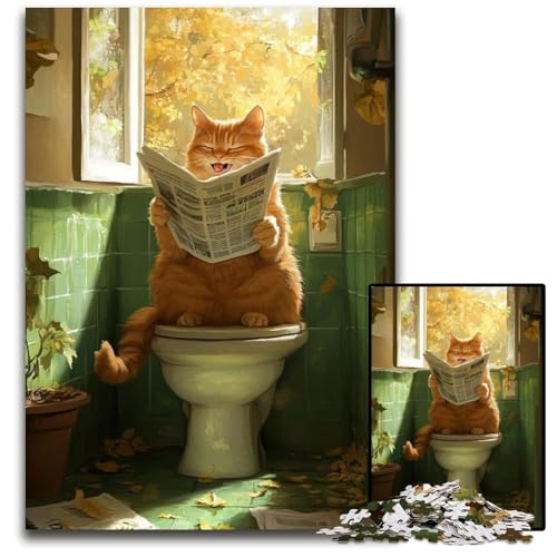 Puzzle 1000 Teile, Orange Katze auf der Toilette, Lernspiele, mit passendem Poster und Quizblatt, für Kinder ab 14 Jahren, 26x38cm Puzzle 1000 Teile, Orange Katze auf der Toilette, Lernspiele, mit passendem Poster und Quizblatt, für Kinder ab 14 Jahren, 26x38cm von JIANGENNF