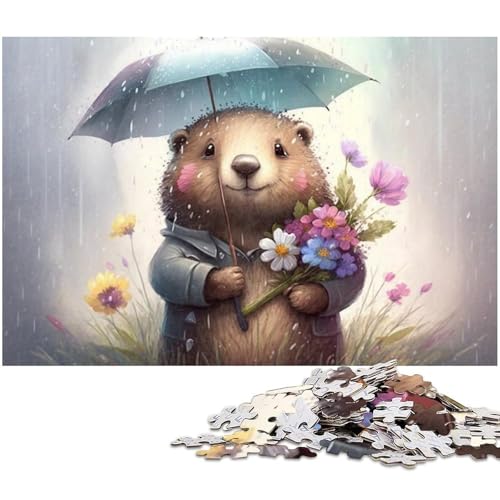 Puzzle 1000 Teile, Otter hält Regenschirm, Puzzle für Erwachsene, Eltern, Partner, Freunde – ab 14 Jahren, 50 x 75 cm / 19,68 x 29,52 Zoll von JIANGENNF