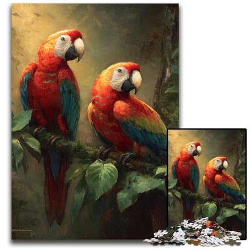 Puzzle 1000 Teile, Papageien und Hänflinge, Holzpuzzle für Kinder ab 14 Jahren, pädagogische Herausforderung, lustige Aktivitäten zu Hause, Geburtstagsgeschenke, Reisegeschenke, 50x75cm von JIANGENNF