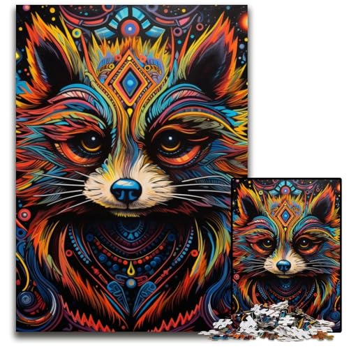Puzzle 1000 Teile, Psychedelisches Tier, Waschbär, Puzzle, Eltern, Partner, Freunde – ab 14 Jahren, 26x38cm/10,23x14,96 Zoll Puzzle 1000 Teile, Psychedelisches Tier, Waschbär, Puzzle, Eltern, Partner, Freunde – ab 14 Jahren, 26x38cm/10,23x14,96 Zoll von JIANGENNF