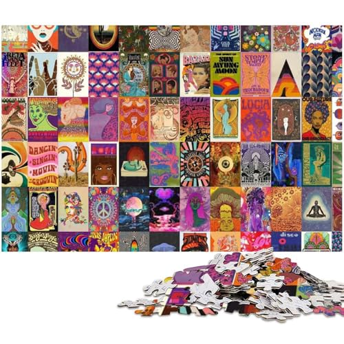 Puzzle 1000 Teile, Retro-Psychedelisches Puzzle für Erwachsene, Eltern, Partner, Freunde – ab 14 Jahren, 50 x 75 cm / 19,68 x 29,52 Zoll von JIANGENNF