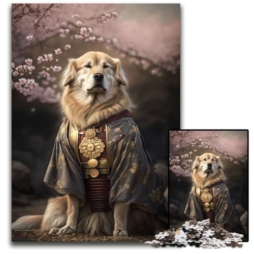 Puzzle 1000 Teile, Samurai Golden Retriever, Papppuzzle, anspruchsvolles Denkspiel für Teenager, unterhaltsames interaktives Spiel für die ganze Familie, 26x38cm/10,23x14,96 Zoll von JIANGENNF