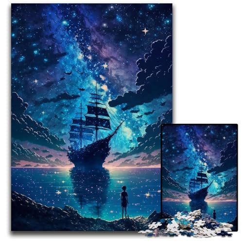 Puzzle 1000 Teile, Schönes Piratenschiff-Puzzle für Erwachsene, Denkspiel für Teenager, 26x38cm/10,23x14,96 Zoll von JIANGENNF