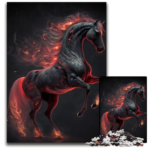 Puzzle 1000 Teile, Schwarzes Pferd, Papppuzzle, anspruchsvolles Denkspiel für Teenager, unterhaltsames interaktives Spiel für die ganze Familie, 26x38cm/10,23x14,96 Zoll von JIANGENNF
