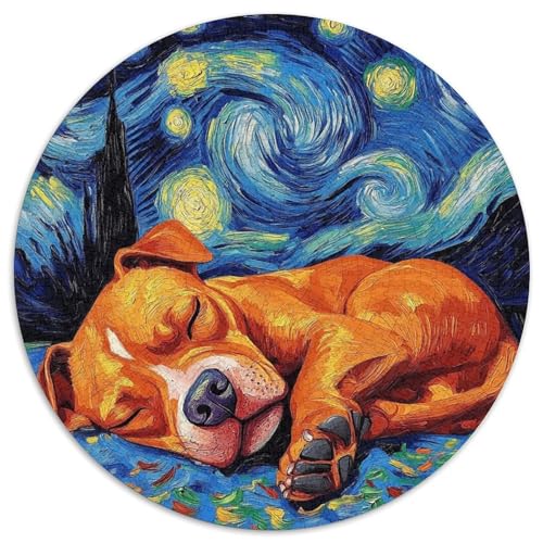 Puzzle 1000 Teile, Staffordshire Bull Terrier Nachthimmel, Papppuzzle für Erwachsene, Denkspiel für Teenager, (Größe 67,5 x 67,5 cm) von JIANGENNF