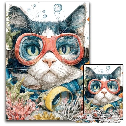 Puzzle 1000 Teile, Taucherkatze, Kartonpuzzle, anspruchsvolles Denkspiel für Teenager, Spaß für den Familienspielabend, 26x38cm von JIANGENNF