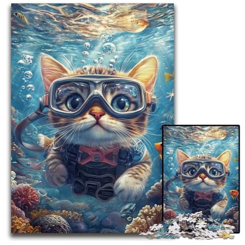 Puzzle 1000 Teile, Taucherkatze, Lernspiele, mit passendem Poster und Quizblatt, für Kinder ab 14 Jahren, 50x75cm Puzzle 1000 Teile, Taucherkatze, Lernspiele, mit passendem Poster und Quizblatt, für Kinder ab 14 Jahren, 50x75cm von JIANGENNF