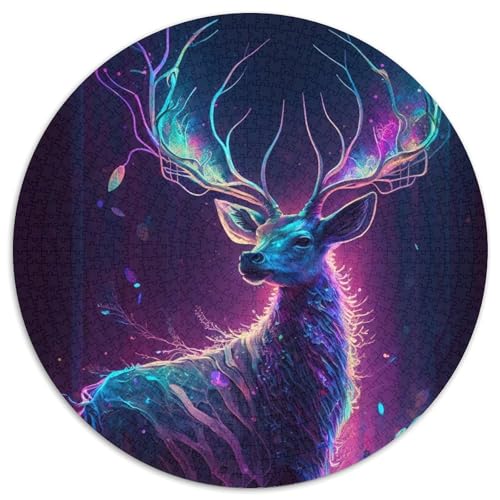 Puzzle 1000 Teile, Tier-Hirsch-Malerei, 1000-teiliges rundes Puzzle, Spiel für Erwachsene, Geschenk, interaktives Familienspiel, Gehirn-Herausforderungsgeschenk (Größe 67,5 x 67,5 cm) von JIANGENNF
