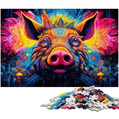 Puzzle 1000 Teile, Tierkunst, Schwein, Puzzle für Erwachsene, Eltern, Partner, Freunde – ab 14 Jahren, 50 x 75 cm / 19,68 x 29,52 Zoll von JIANGENNF