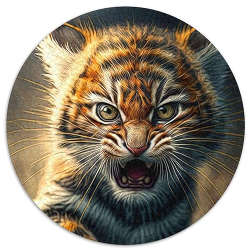 Puzzle 1000 Teile, Tiger, 1000-teiliges rundes Puzzle, Spiel für Erwachsene, Geschenk, interaktives Familienspiel, Gehirn-Herausforderungsgeschenk (Größe 67,5 x 67,5 cm) von JIANGENNF