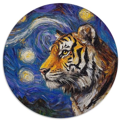 Puzzle 1000 Teile, Tiger-Nachthimmel, rundes 1000-teiliges Puzzle, Spiel für Erwachsene, Geschenk, interaktives Familienspiel, Gehirn-Herausforderungsgeschenk (Größe 67,5 x 67,5 cm) von JIANGENNF