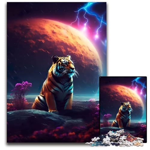 Puzzle 1000 Teile, Tiger beobachtet den Weltraum, Holzpuzzle, anspruchsvolles Denkspiel für Teenager, unterhaltsames interaktives Spiel für die ganze Familie, 50x75cm/19,68x29,52 Zoll Puzzle 1000 Teile, Tiger beobachtet den Weltraum, Holzpuzzle, anspruchsvolles Denkspiel für Teenager, unterhaltsames interaktives Spiel für die ganze Familie, 50x75cm/19,68x29,52 Zoll von JIANGENNF