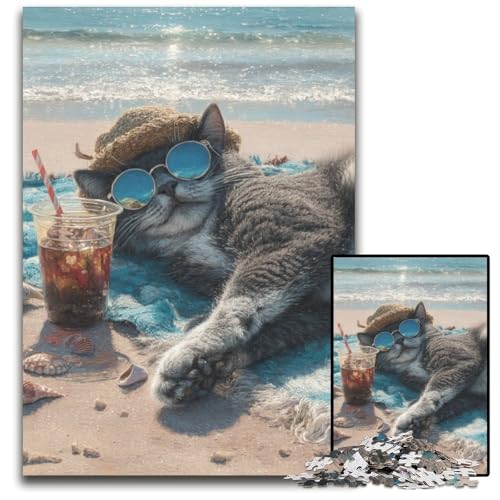 Puzzle 1000 Teile, Trinkkatze, Lernspiele, mit passendem Poster und Quizblatt, für Kinder ab 14 Jahren, 50x75cm Puzzle 1000 Teile, Trinkkatze, Lernspiele, mit passendem Poster und Quizblatt, für Kinder ab 14 Jahren, 50x75cm von JIANGENNF