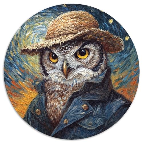 Puzzle 1000 Teile, Van Gogh-Eule, 1000-teiliges rundes Puzzle, Spiel für Erwachsene, Geschenk, interaktives Familienspiel, Gehirn-Herausforderungsgeschenk (Größe 67,5 x 67,5 cm) von JIANGENNF